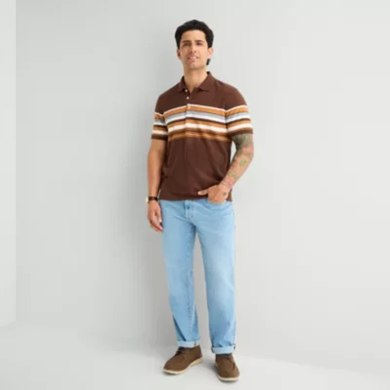 mutual weave Mens Relaxed Fit Short Sleeve Polo Shirt