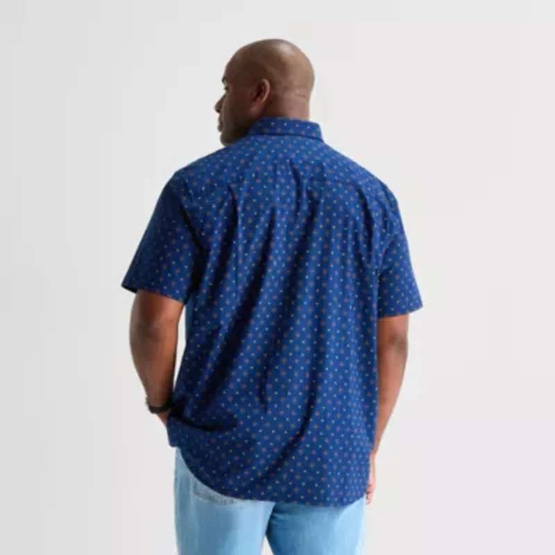 St. John's Bay Everyday Stretch Mens Short Sleeve Classic Fit Big and Tall Button-Down Shirt