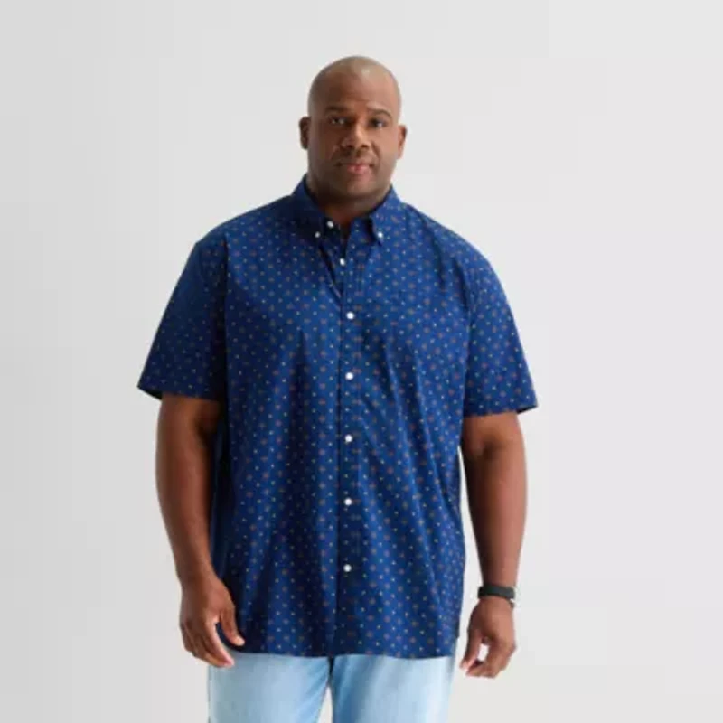St. John's Bay Everyday Stretch Mens Short Sleeve Classic Fit Big and Tall Button-Down Shirt
