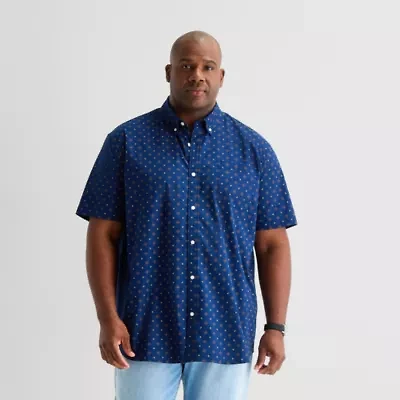 St. John's Bay Everyday Stretch Mens Short Sleeve Classic Fit Big and Tall Button-Down Shirt
