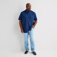 St. John's Bay Everyday Stretch Mens Short Sleeve Classic Fit Big and Tall Button-Down Shirt
