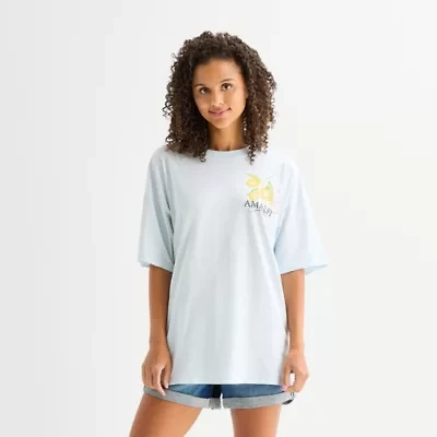 Arizona Womens Juniors Round Neck Short Sleeve Oversized Graphic T-Shirt