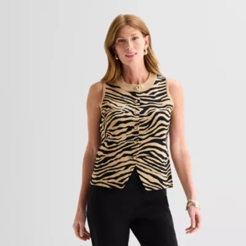 Liz Claiborne Womens Crew Neck Button Sweater Vest