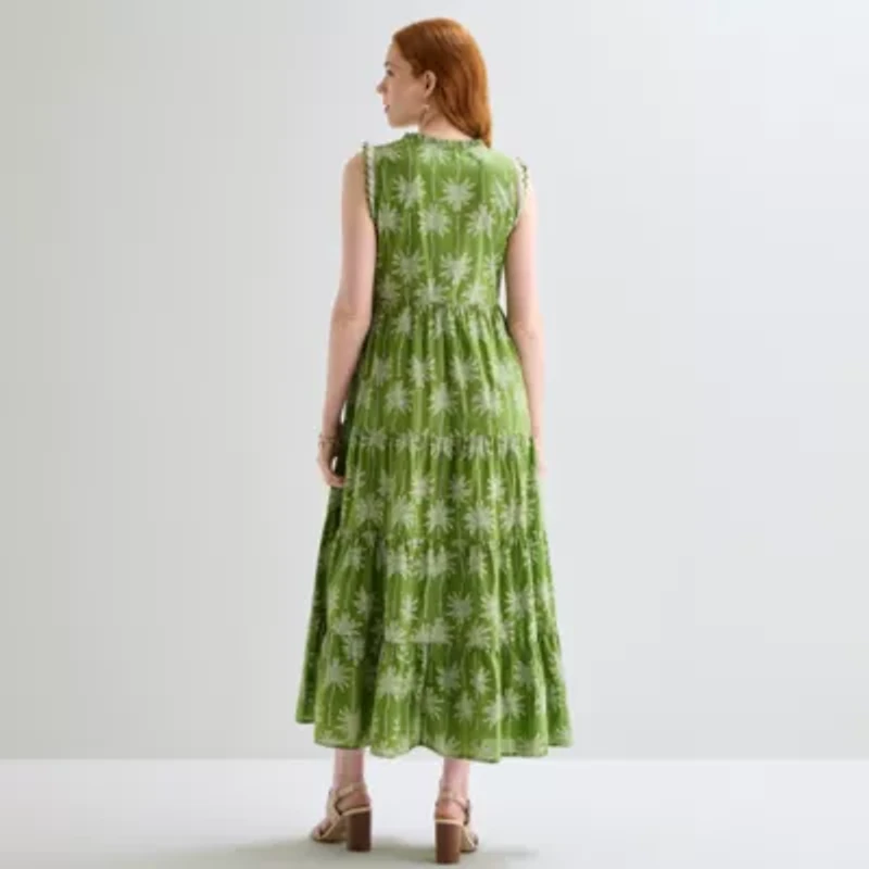 St. John's Bay Womens Split Tie Neck Sleeveless A-Line Dress