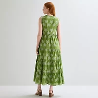 St. John's Bay Womens Split Tie Neck Sleeveless A-Line Dress
