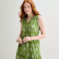 St. John's Bay Womens Split Tie Neck Sleeveless A-Line Dress