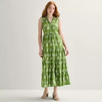 St. John's Bay Womens Split Tie Neck Sleeveless A-Line Dress