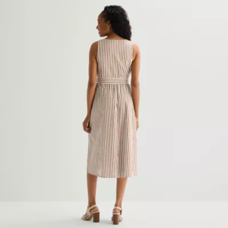 St. John's Bay Womens V Neck Sleeveless Striped A-Line Dress