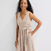 St. John's Bay Womens V Neck Sleeveless Striped A-Line Dress