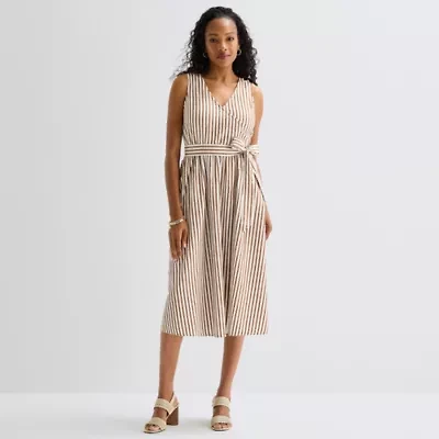 St. John's Bay Womens V Neck Sleeveless Striped A-Line Dress