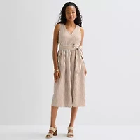 St. John's Bay Womens V Neck Sleeveless Striped A-Line Dress