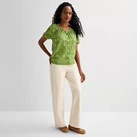 St. John's Bay Womens Round Neck Short Sleeve Regular Fit Button-Down Shirt