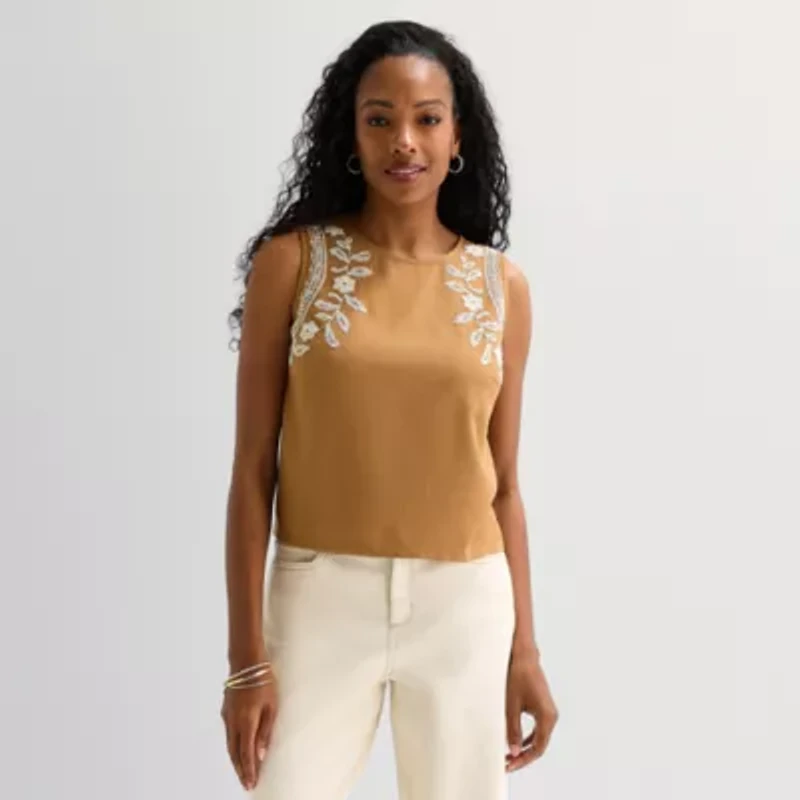 St. John's Bay Womens Crew Neck Sleeveless Blouse
