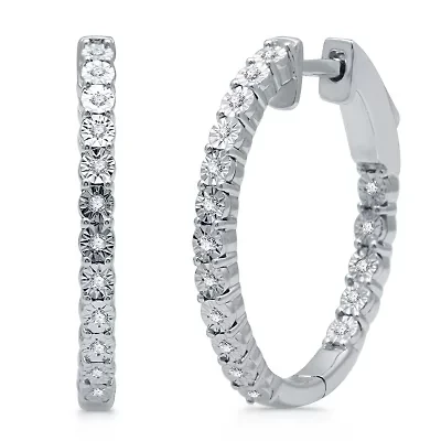 Womens 1/10 CT. T.W. Natural White Diamond Sterling Silver 22.8mm Hoop Earrings