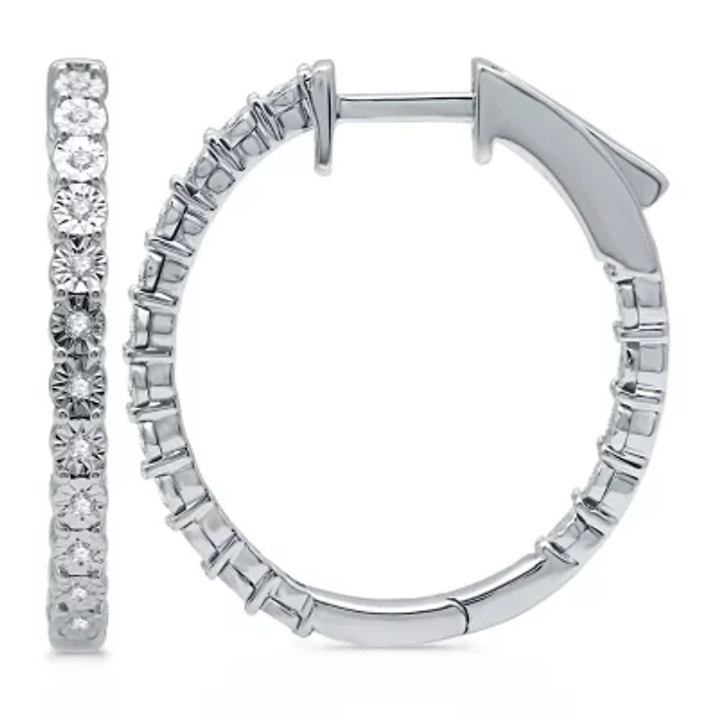 Womens 1/10 CT. T.W. Natural White Diamond Sterling Silver 22.8mm Hoop Earrings