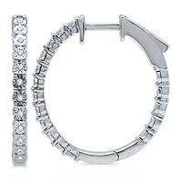 Womens 1/10 CT. T.W. Natural White Diamond Sterling Silver 22.8mm Hoop Earrings