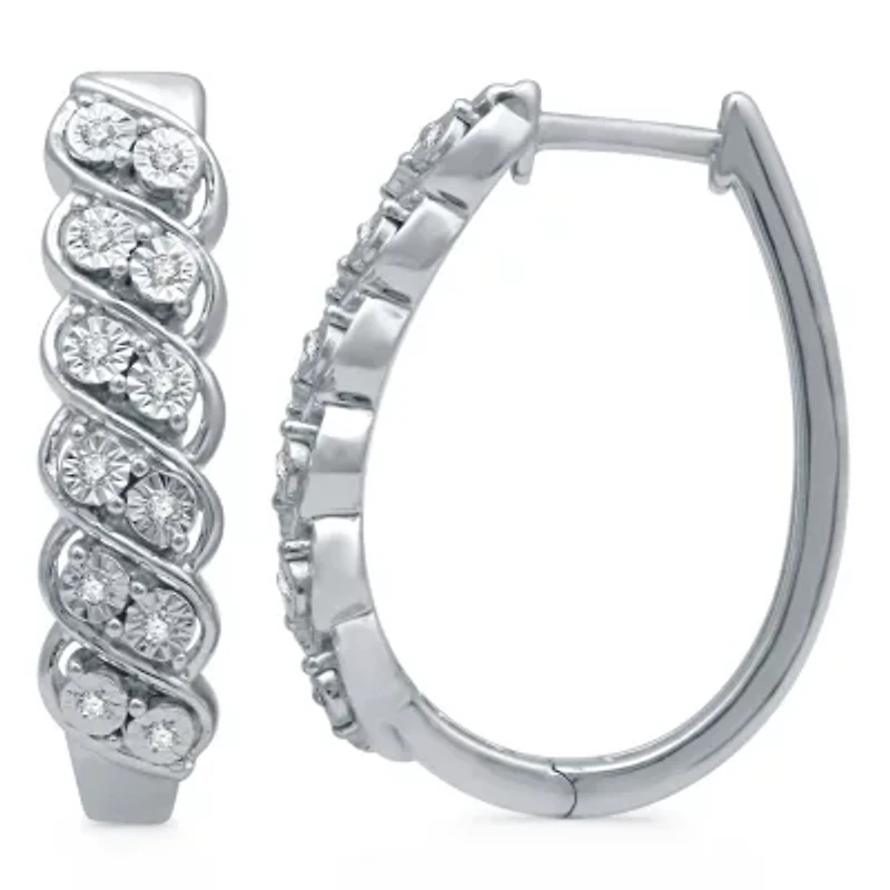 Womens 1/10 CT. T.W. Natural White Diamond Sterling Silver 22.9mm Hoop Earrings