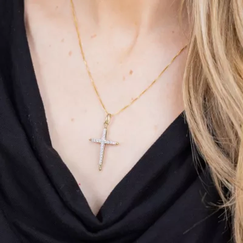 H-I / I1) Womens 1/2 CT. T.W. Lab Grown White Diamond 10K Two Tone Gold Cross 18 Inch Pendant Necklace