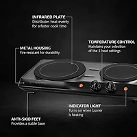 Ovente Electric Double Infrared Burner Stainless/Silver