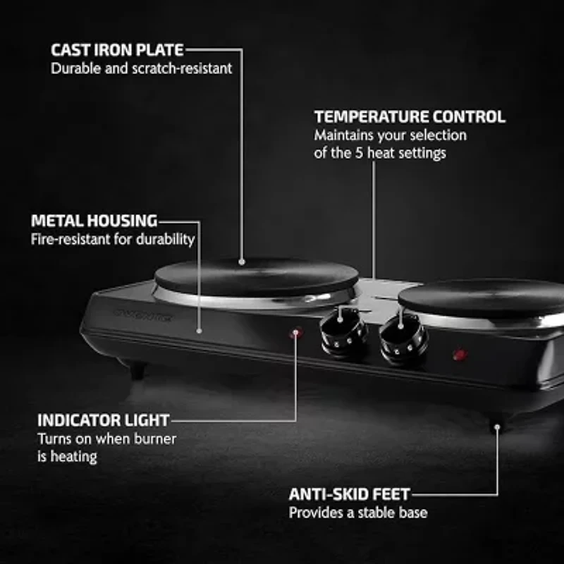 Ovente Cast Iron Double Electric Burner
