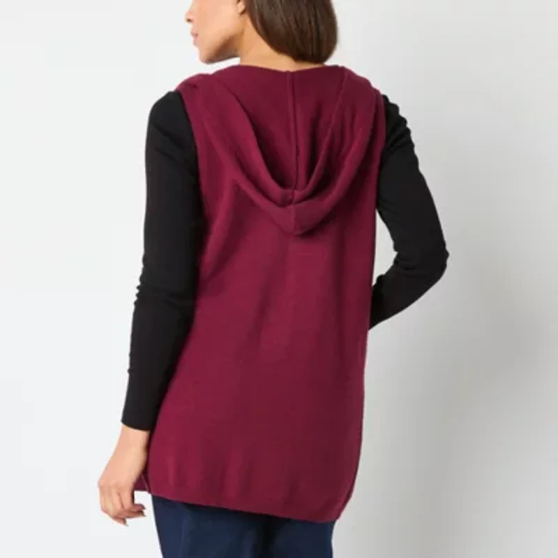Liz Claiborne Knit Hooded Womens Sleeveless Vest