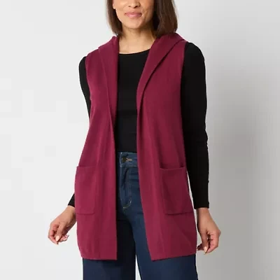 Liz Claiborne Knit Hooded Womens Sleeveless Vest