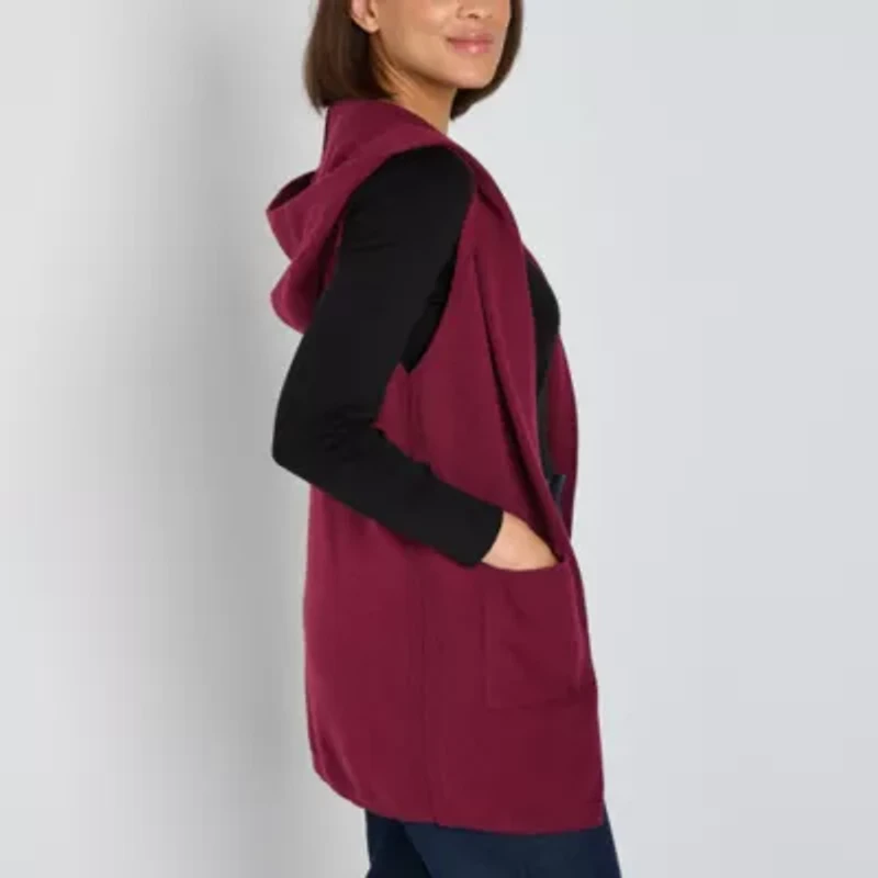 Liz Claiborne Knit Hooded Womens Sleeveless Vest