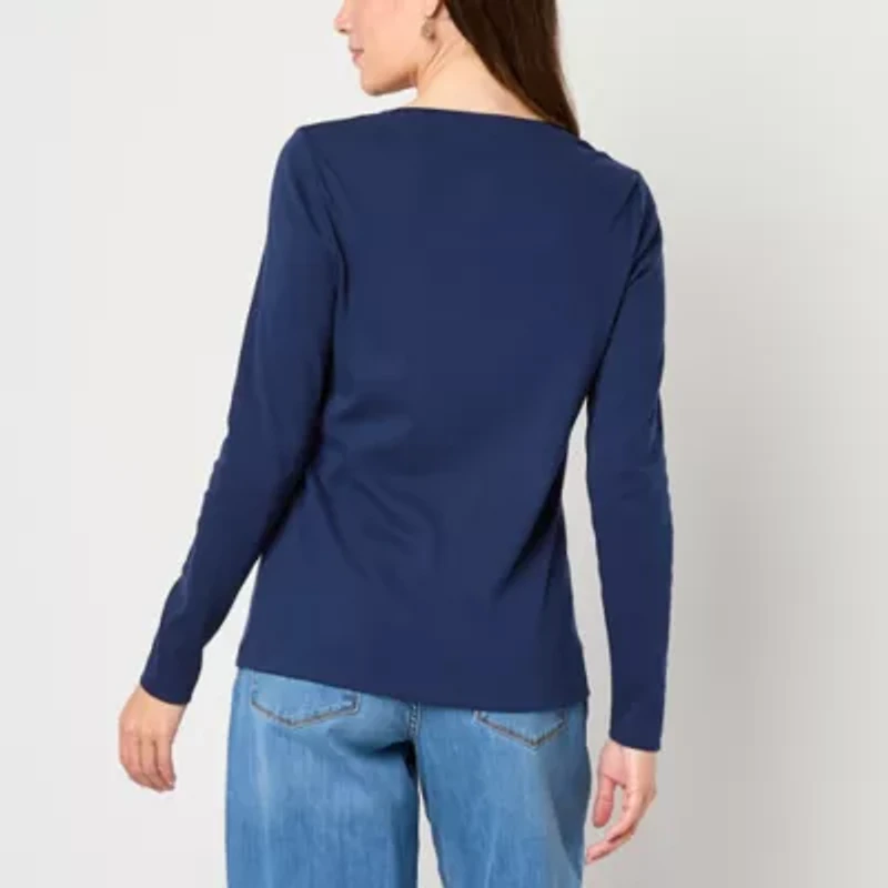 St. John's Bay Womens V Neck Long Sleeve T-Shirt