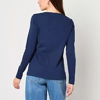 St. John's Bay Womens V Neck Long Sleeve T-Shirt
