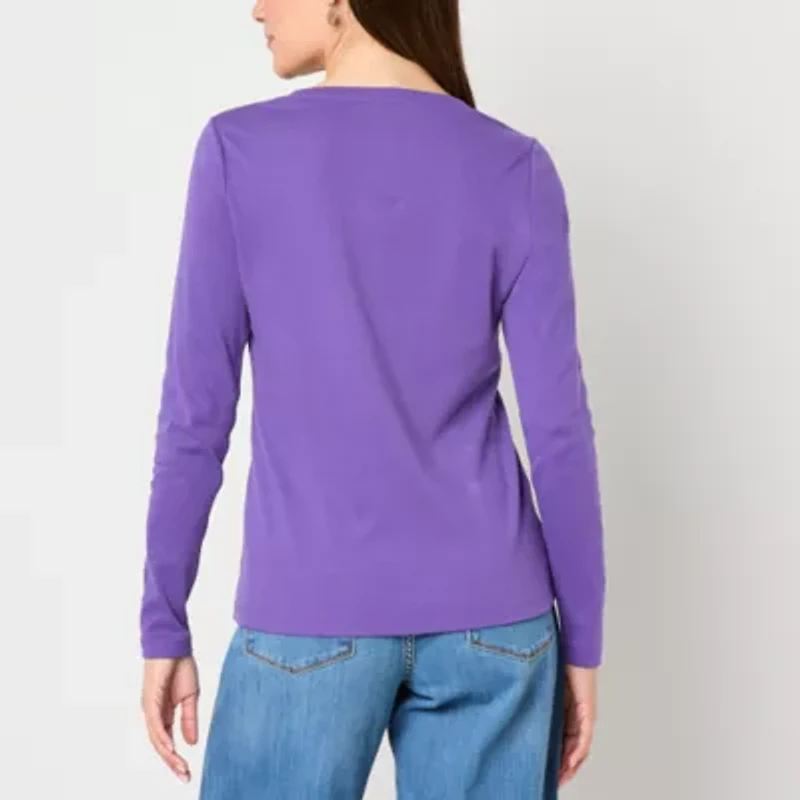 St. John's Bay Womens V Neck Long Sleeve T-Shirt