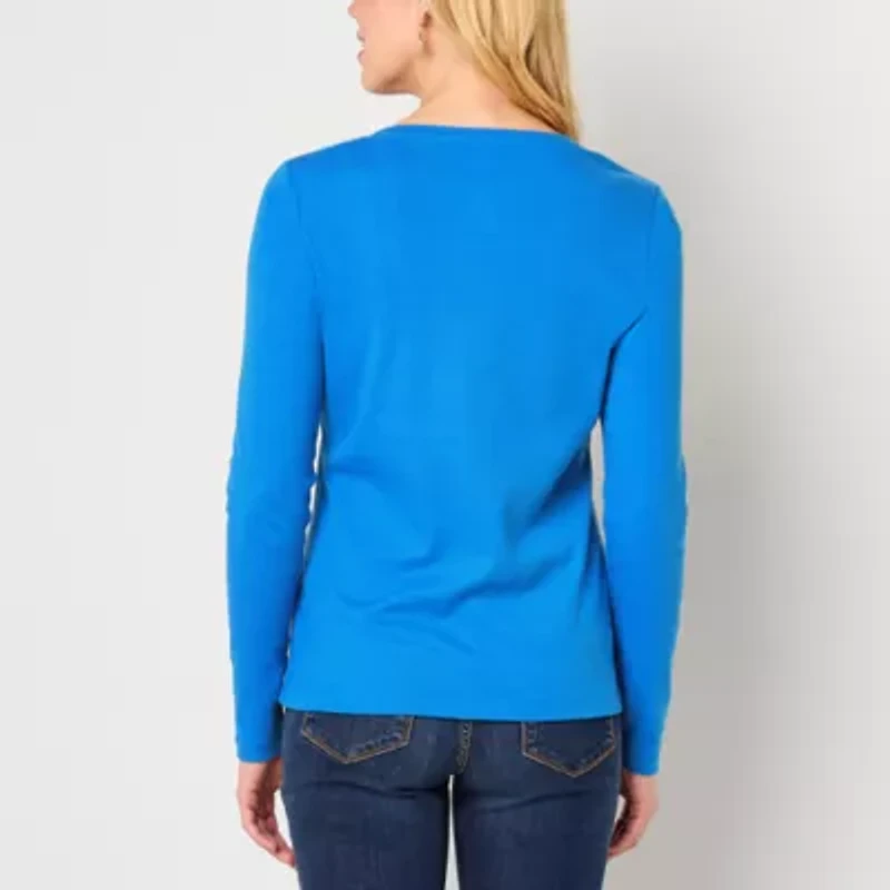 St. John's Bay Womens V Neck Long Sleeve T-Shirt
