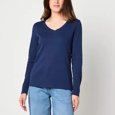St. John's Bay Womens V Neck Long Sleeve T-Shirt