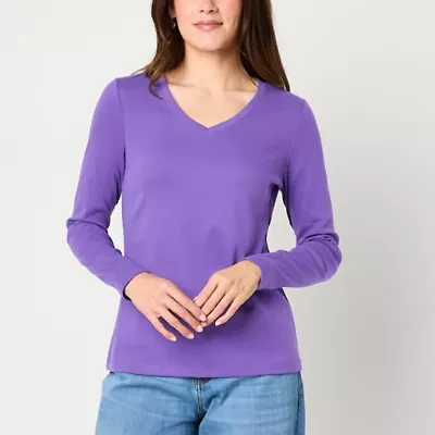 St. John's Bay Womens V Neck Long Sleeve T-Shirt