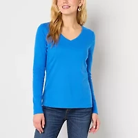 St. John's Bay Womens V Neck Long Sleeve T-Shirt