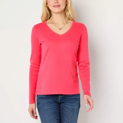 St. John's Bay Womens V Neck Long Sleeve T-Shirt