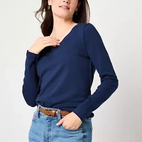 St. John's Bay Womens V Neck Long Sleeve T-Shirt
