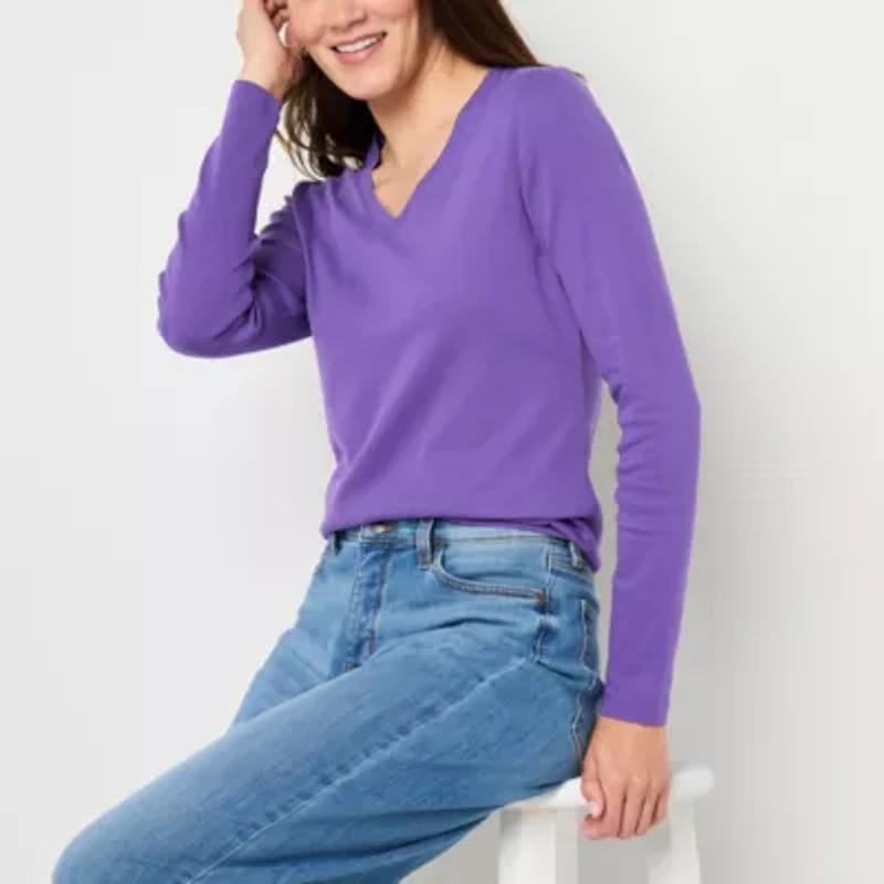 St. John's Bay Womens V Neck Long Sleeve T-Shirt