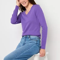 St. John's Bay Womens V Neck Long Sleeve T-Shirt