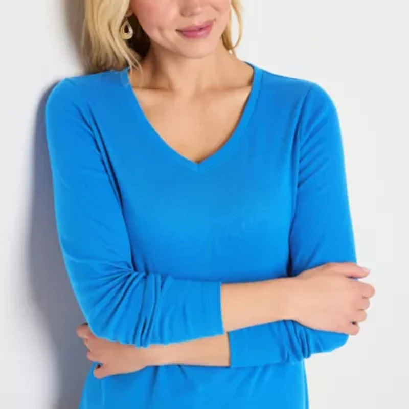 St. John's Bay Womens V Neck Long Sleeve T-Shirt