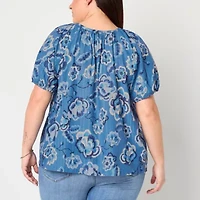 St. John's Bay Womens Round Neck Short Sleeve Plus Blouse