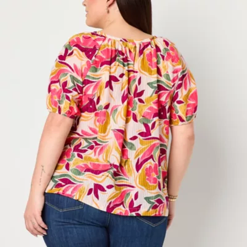 St. John's Bay Womens Plus Round Neck Short Sleeve Blouse