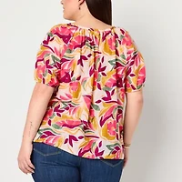 St. John's Bay Womens Plus Round Neck Short Sleeve Blouse