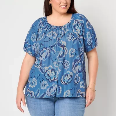 St. John's Bay Womens Round Neck Short Sleeve Plus Blouse