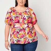 St. John's Bay Womens Plus Round Neck Short Sleeve Blouse