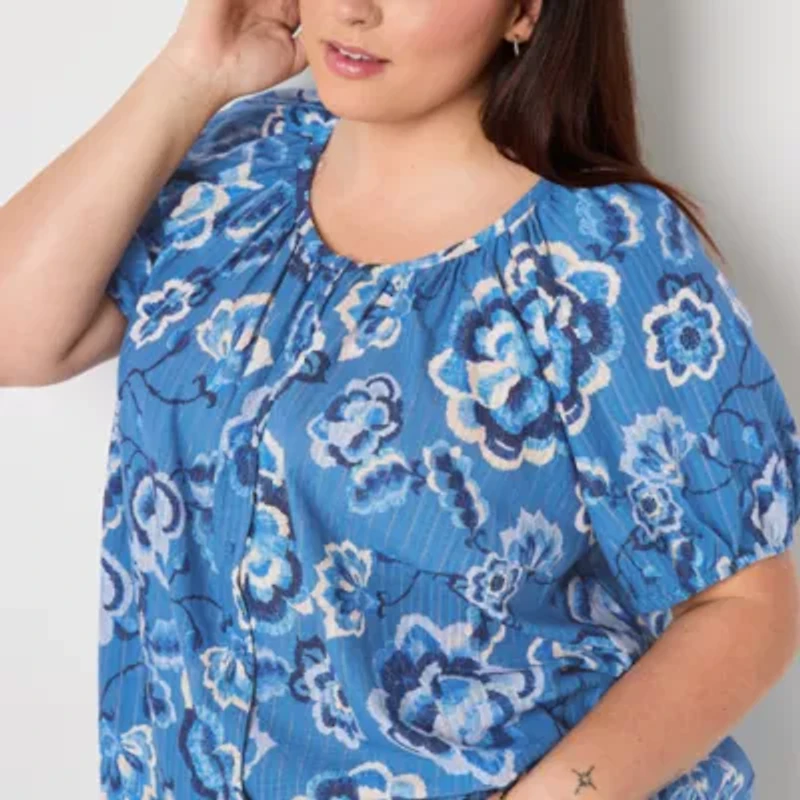 St. John's Bay Womens Round Neck Short Sleeve Plus Blouse