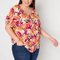 St. John's Bay Womens Plus Round Neck Short Sleeve Blouse