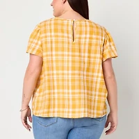 St. John's Bay Womens Crew Neck Short Sleeve Plus Blouse