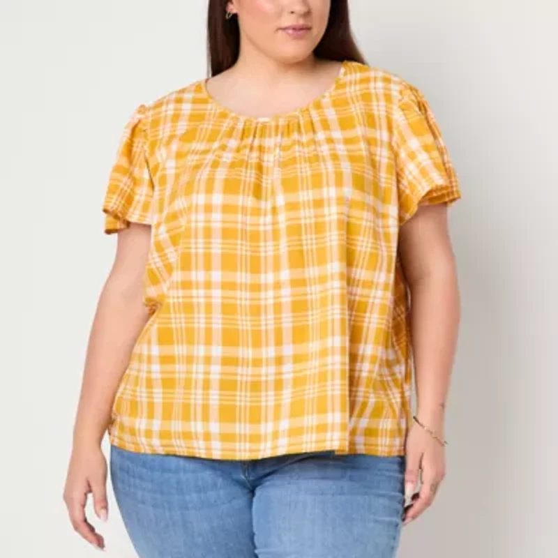 St. John's Bay Womens Crew Neck Short Sleeve Plus Blouse