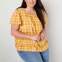 St. John's Bay Womens Crew Neck Short Sleeve Plus Blouse