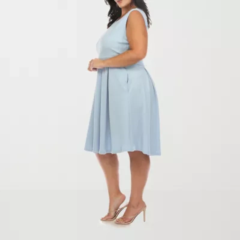 White Mark Womens Sleeveless Plus Fit + Flare Dress